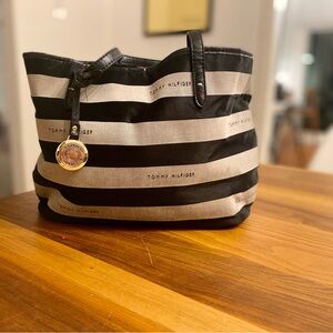 Tommy Hilfiger Black and Grey Striped Tote